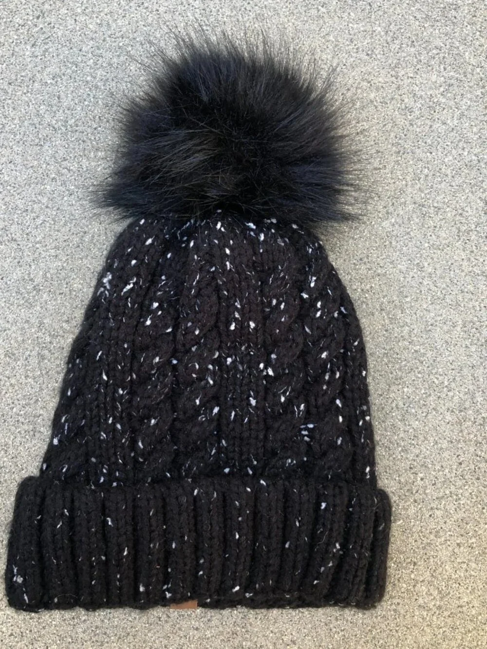 LCZTN Pom Fleece Lined Beanie Women's Cuffed Black Sherpa Hat Cap